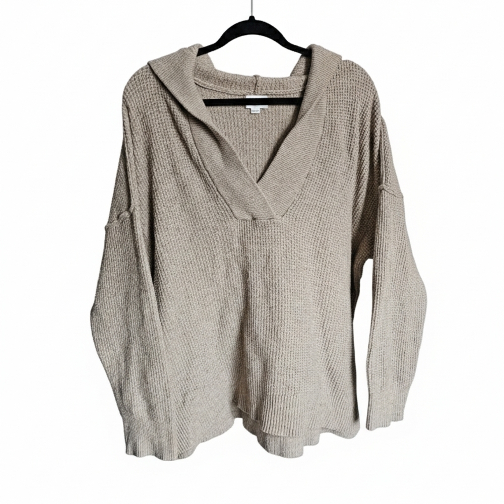 Aerie Tan Waffle Knit Hooded Oversized Sweater